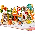 Paper Love Happy Birthday Pop Up Card, Dinosaurs, For Adults and Kids - 5"x7" Cover - Includes Envelope and Note Tag