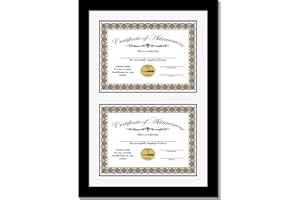 Creative Picture Frames 14"x20" Black Double Diploma Frame with White Matting Holds Two 8.5 x 11 -inch Media and Installed Wall Hangers