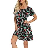 ENJOYNIGHT Womens Nightgowns Cotton Sleepwear Plus Size Sleep Shirt Short Sleeve Nightshirt Print Sleepshirt