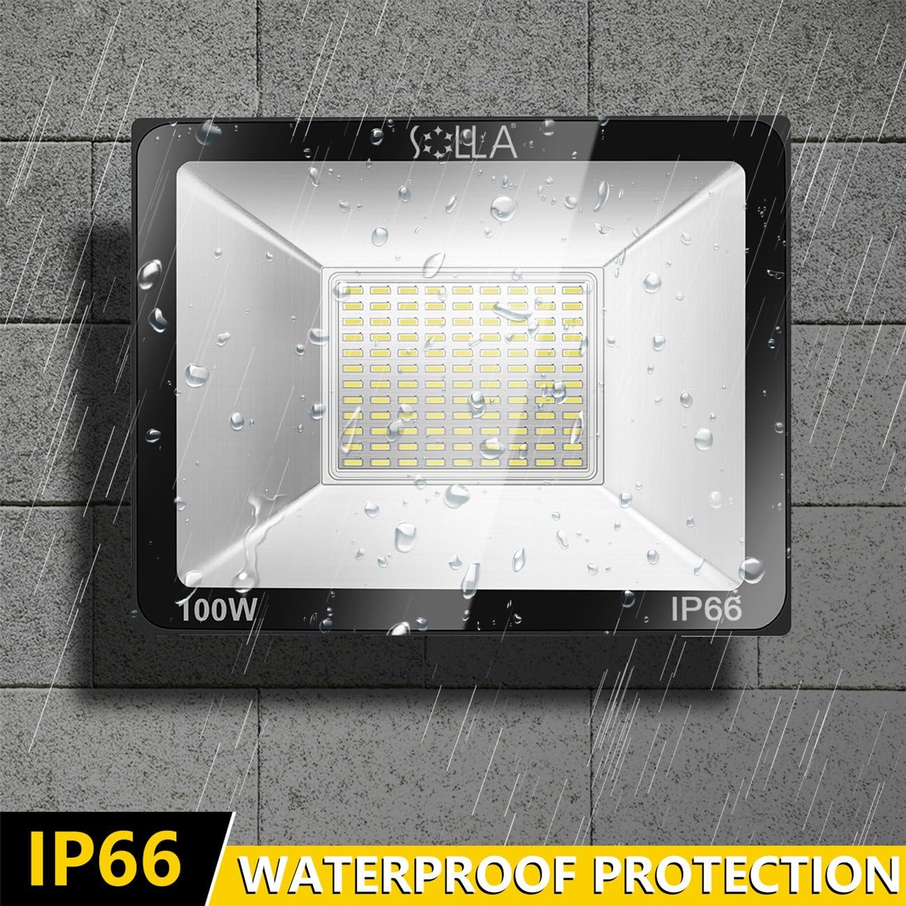 SOLLA 100W LED Flood Light, IP66 Waterproof, 8000lm, 550W Equivalent, Super Bright Outdoor Security Lights, 3000K Warm White, Outdoor Floodlight for Garage, Garden, Lawn and Yard - - 