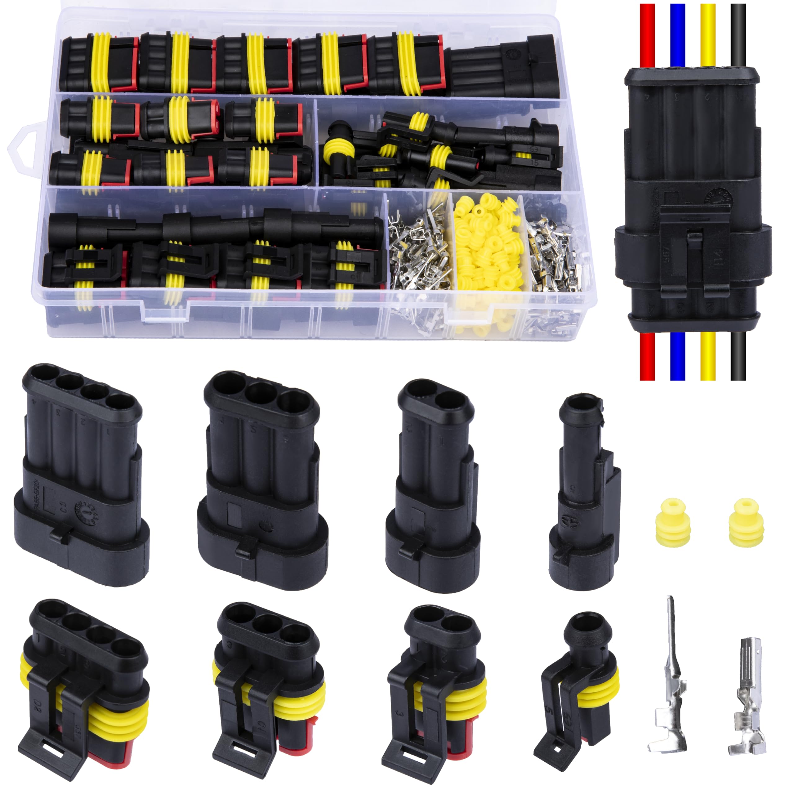 Photo 1 of 352 PCS Waterproof Car Electrical Connector Terminals, Automotive Connector Kit, Wire Connector Plug Kit, 1/2/3/4 Pin Connectors Male and Female for Car Truck Motorcycle Boat Marine