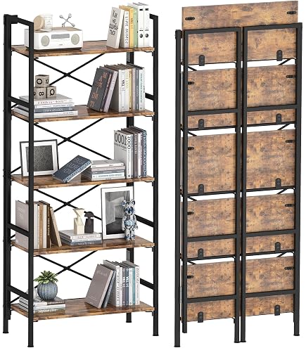 Amazon.com: Homeiju Folding Bookshelf,5 Tier Bookcase Foldable