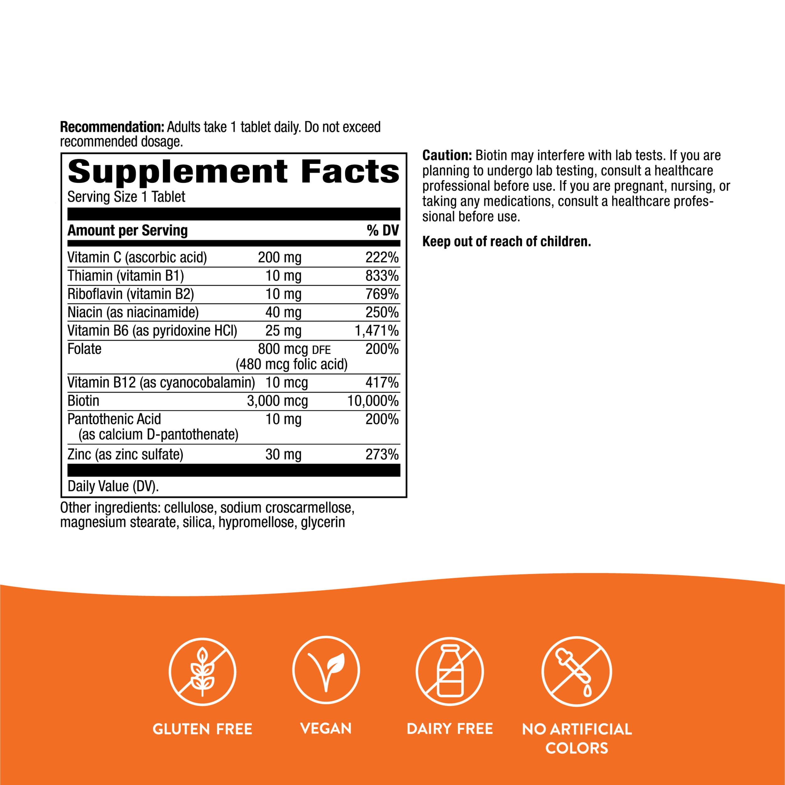 Nature's Way Biotin Forte with Zinc, Promotes Healthy Hair, Skin, & Nails*, 60 Tablets