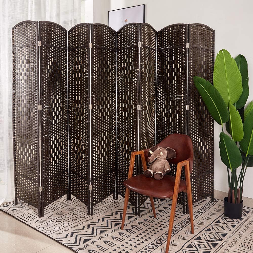 cocosica Weave Fiber Room Divider, Natural Fiber Folding Privacy Screen with Stainless Steel Hinge & 8 Panel Room Screen Divider Separator for Decorating Bedding, Dining, Study and Sitting Room: Furniture & Decor