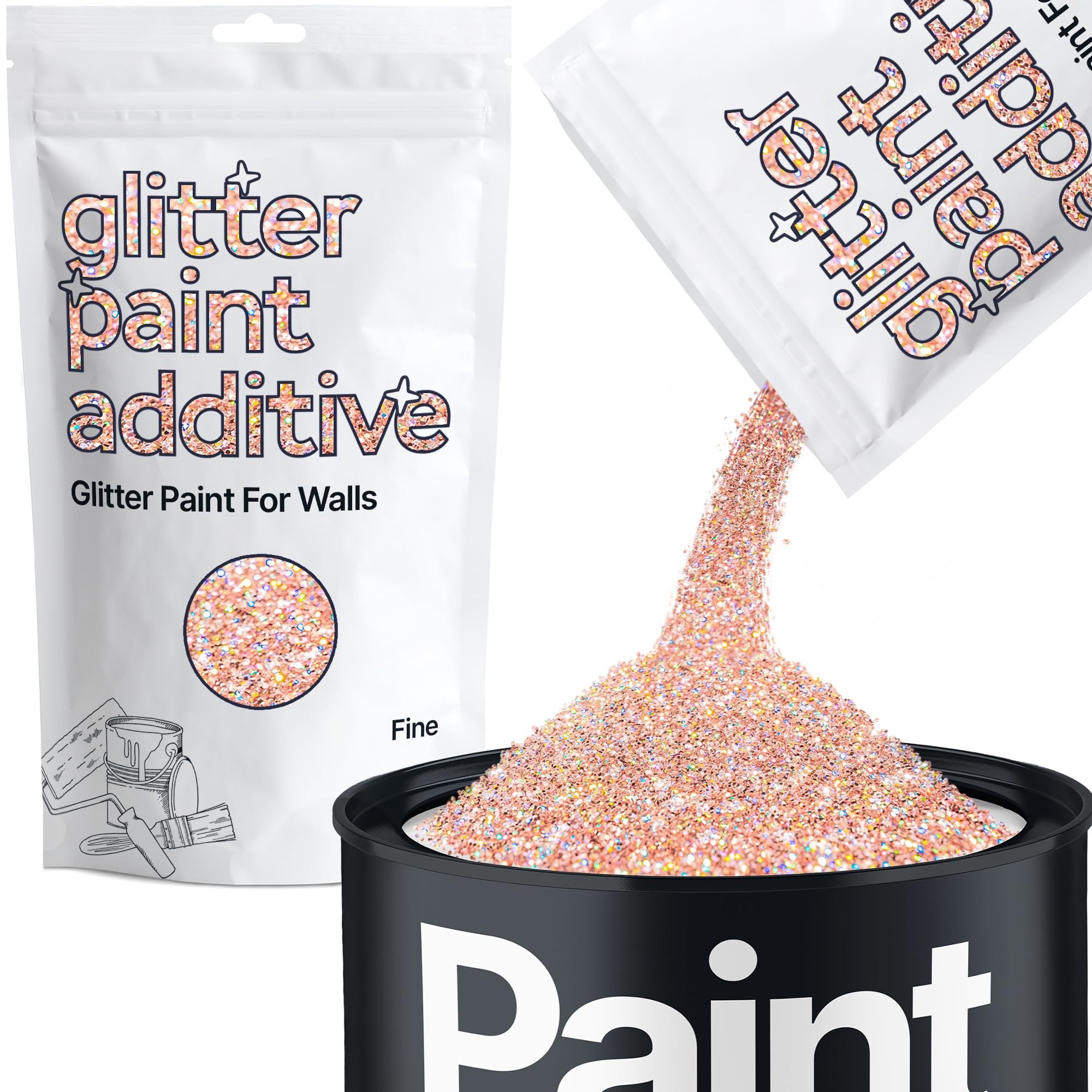 Hemway Rose Gold Holographic Glitter Paint Additive Fine 100g for Adding Sparkle to Paints & Varnish | Paint Walls Sparkly Add to Emulsion, Acrylic or Lacquer Indoor