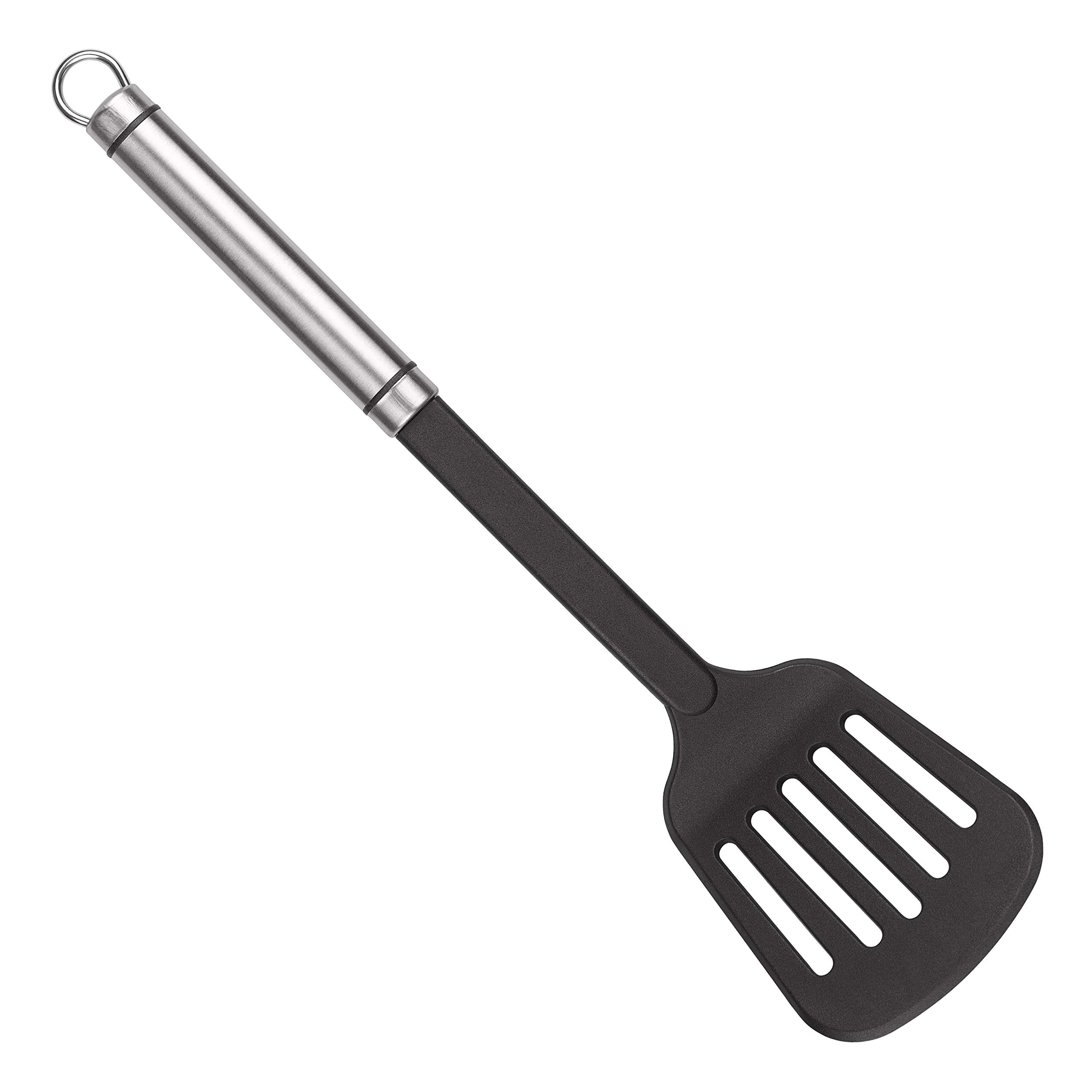 Tala Nylon Slotted Turner with Stainless Steel Handle, Ideal for use with Non-Stick Kitchenware Non-Scratch, Dishwasher Safe, Essential Kitchen Spatula for use When Frying or Cooking, Black