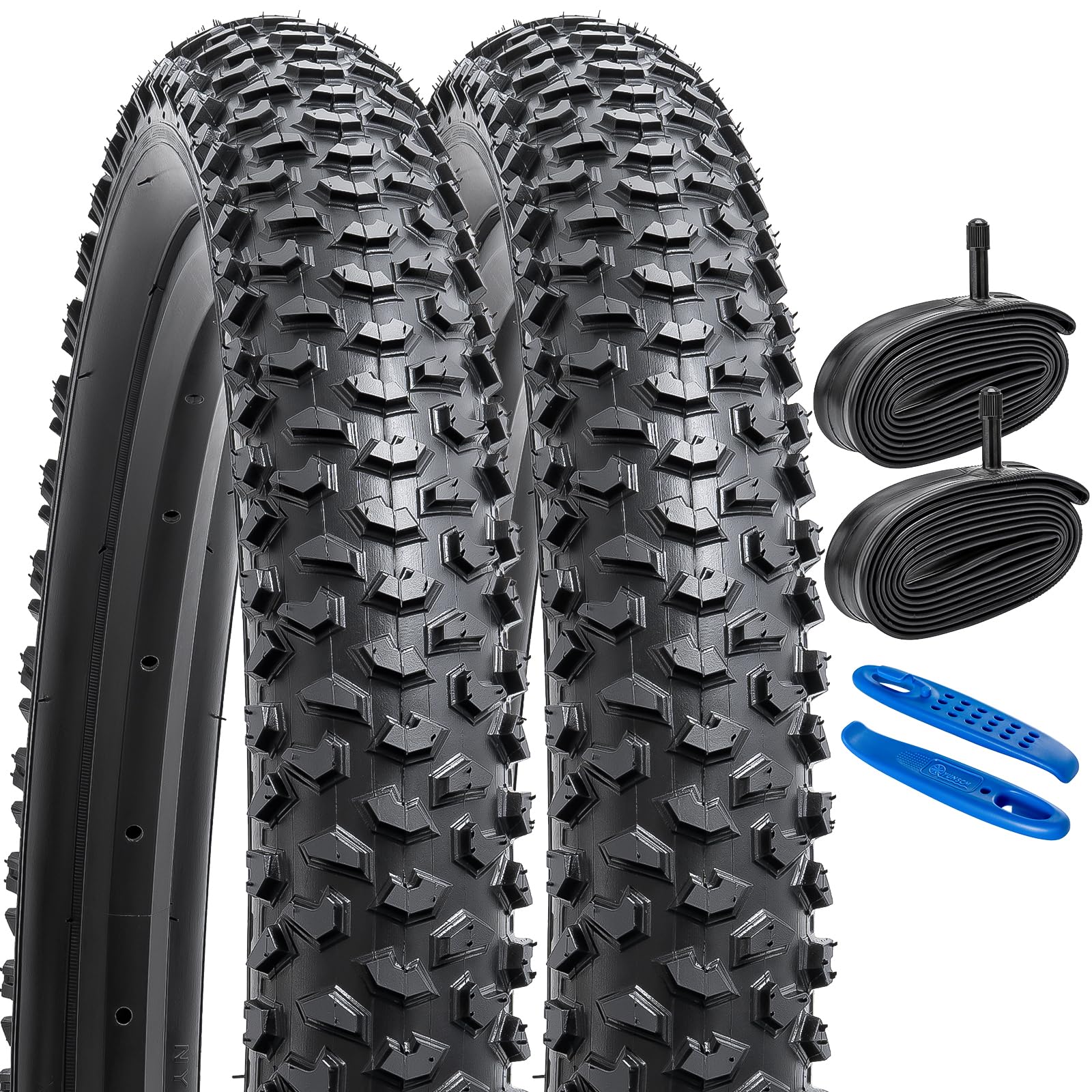 YunSCM 2Pcs 20 inch MTB Bike Tyres 20x2.125 Tires 57-406 and 20 inch Inner Tubes AV32mm Valve Compatible with 20x2.10 20 x 2.125 20x2.15 Mountain/Gravel/Road Bicycle Bike Tyre