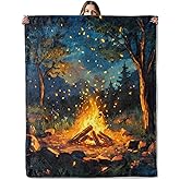 Campfire Night Throw Blanket for Girls Boys Kids Adults, 50x60 in, Cozy Flannel Blanket for Bedroom, Camping, Couch, Room Decor, Fuzzy Warm Soft Gifts