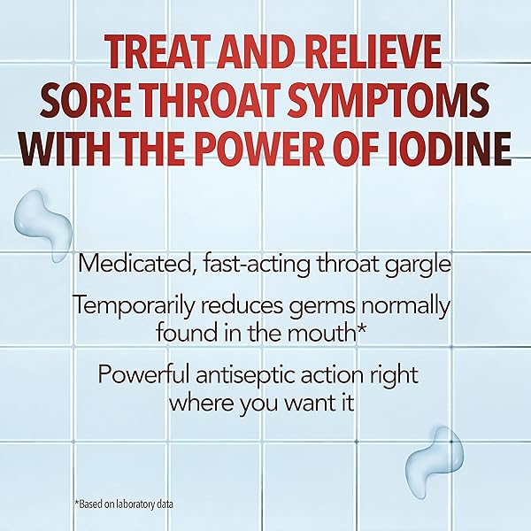 BETADINE SORE THROAT RELIEF GARGLE, 8 OZ, FAST ACTING ANTISEPTIC WITH POVIDONE-IODINE 0.5%, SORE THROAT MEDICINE, MINT FLAVOR