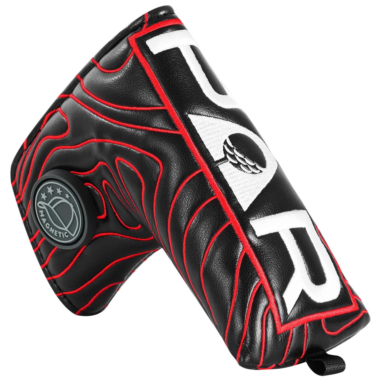 Golf Blade Ping-type Putter Head Cover Magnetic Closure Golf Club Protector Black PU Leather White PAR RED Pattern Embroidery