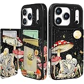 Shorogyt for iPhone 18 Pro Max/17 Pro Max Wallet Case, Mushroom Skull | Card Holder Slots, Kickstand Viewing, Magnetic Clasp, Leather RFID Blocking, Cute Design, Flip Folio Phone Cover for Women