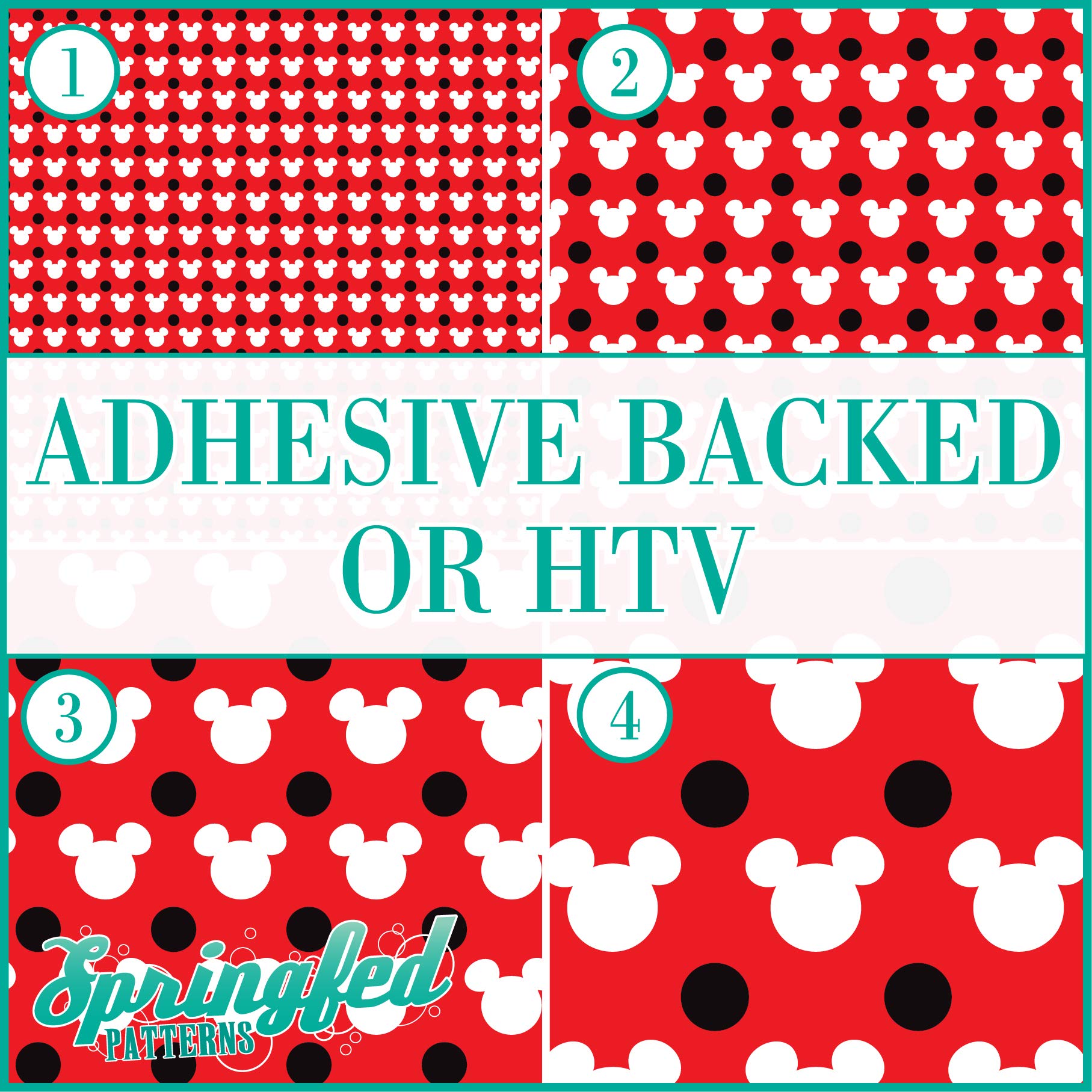 POLKA DOTS and EARS in Red, Black & White PATTERN #1 Heat Transfer or Adhesive Vinyl CHOOSE YOUR MATERIAL and PATTERN SIZE!