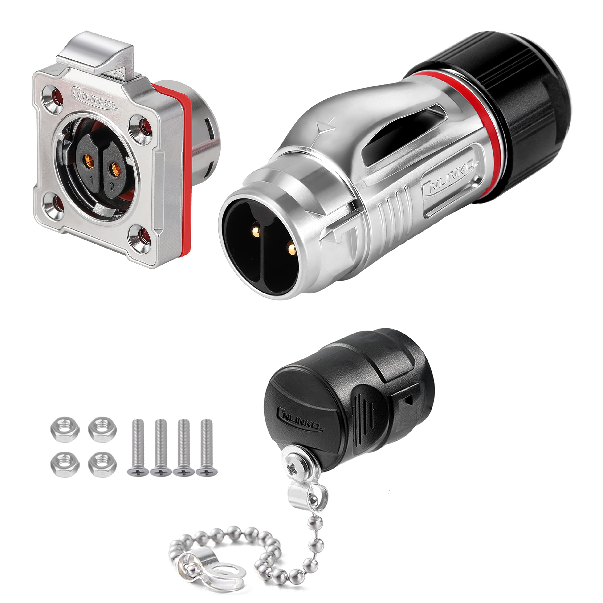 CNLINKO BD-20 Industrial Waterproof Connector IP68 Circular Connector Device-Side Fast Plugging Metal Aviation Plug Anti-Interference Shell Solder Assembly M20 2 Pin Flange Socket