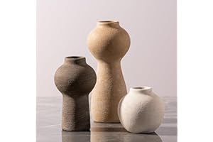 VANSELIA Ceramic Vase Home Table Decor - Flower Vase Set of 3 Living Room Kitchen Decorations Farmhouse Modern Rustic Vases Decorative Centerpiece for Shelf Bedroom Office Bathroom Dining Coffee Desk