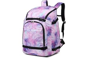 Octsky Ski Boot Bag, 50L Ski Travel Backpack for Snowboard Gear, Helmet, Goggles, Gloves & Accessories, Galaxy Purple