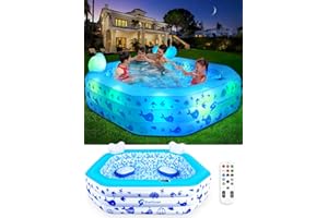 StarOcean Inflatable Pool with Lights,2024 Solar Inflatable Swimming Pool for KidsAdults,Blowup Pool with Remote Control,Large Kiddie Pool w/Seat&Backrest,Kids Pool for Backyard-86"x86"x26"Light Blue