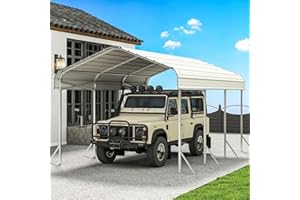 RUPZEN Heavy Duty Metal Carport – Sturdy Structure, All-Weather Protection, Easy Assembly for Cars, Trucks, Boats, Tractors, and Outdoor Storage (White, 10X15 FT)