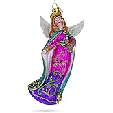 Serene Angel with Basket of Flowers Glass Christmas Ornament