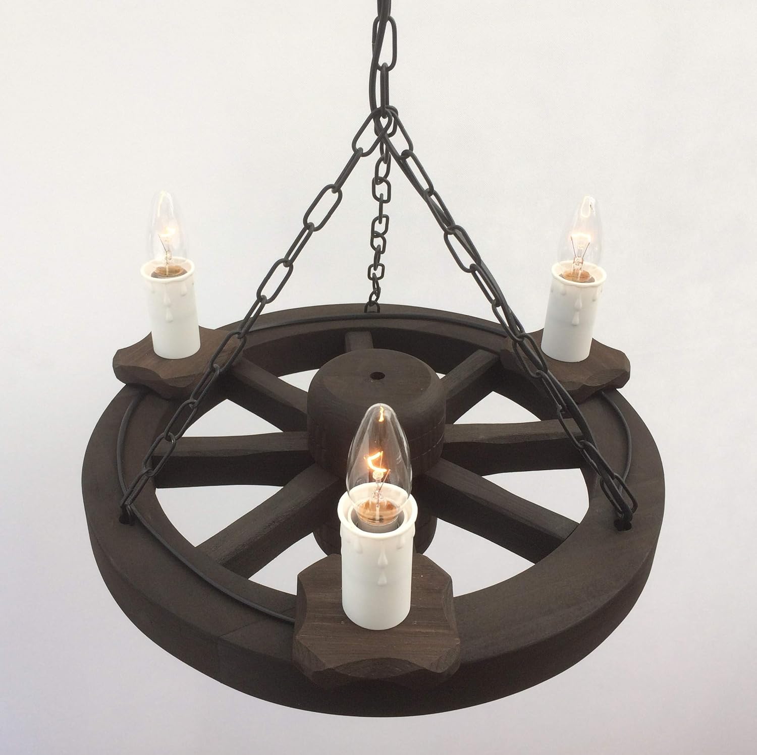Traditional Rustic Wooden 3Light Cartwheel Pendant/Ceiling Light