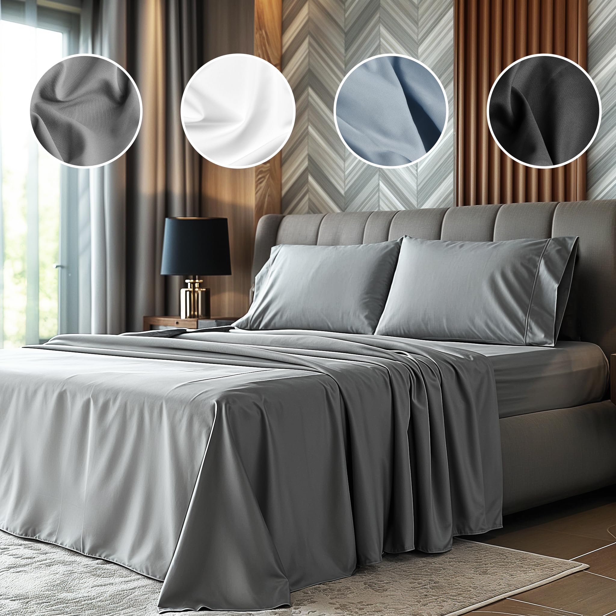 Photo 1 of Simple Deluxe King Size 4 Piece Sheet Set, Lightweight Super Soft Easy Care Microfiber - Comfy Breathable, Cooling Bedding Sheets with Deep Pocket, Shrinkage and Fade Resistant, Hotel Luxury, Grey New