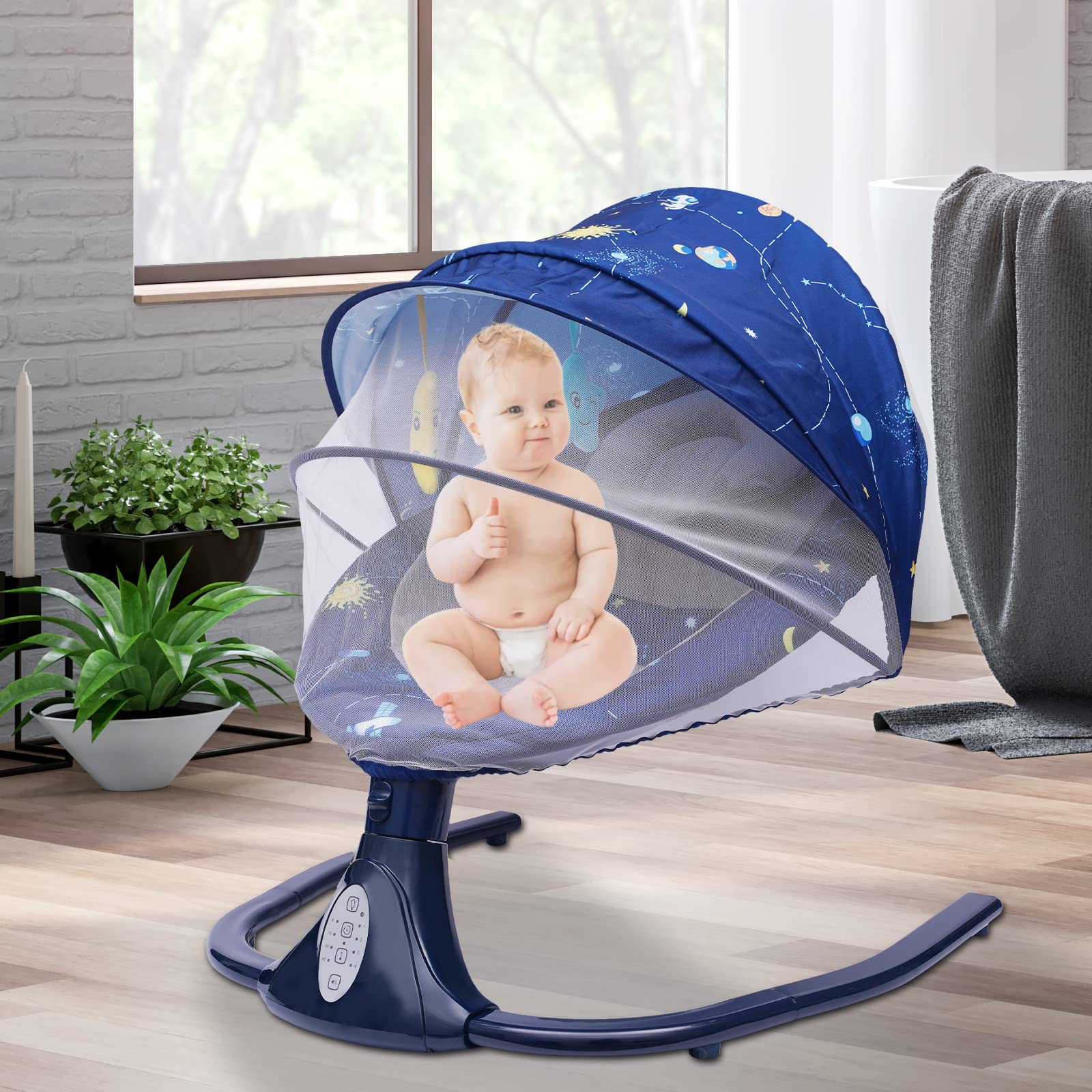 Photo 1 of ***PARTS ONLY***Baby Rocker with Removable Crib Netting, 3-Point Harness, USB, Electric Cradling Bouncer with 4 Swing Amplitudes & Timing Function for 0 to 20 Months, 0-20KGs Baby (Blue)