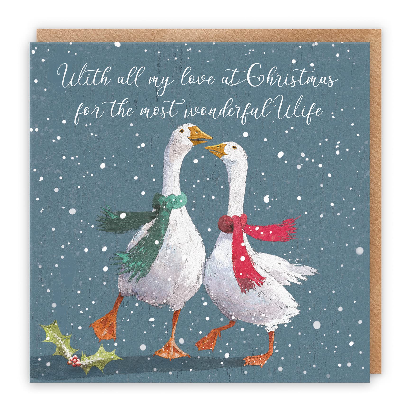 Hunts England Wife Stunning Artistic Christmas Card - With All My Love At Christmas For The Most Wonderful Wife - Romantic Verse Inside Card - Festive Geese - Milo's Gallery Collection