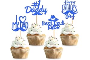 Keaziu 36 Pack Happy Fathers Day Cupcake Toppers Fathers Day Cupcake Picks Cake Decoration Party Supplies for Father's Day Party Cupake Decorations Blue