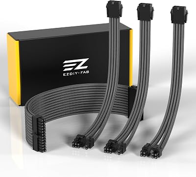EZDIY-FAB PSU Extension Cable Kit 24Pin 8Pin to 6+2 8Pin 4+4 30cm Carbon