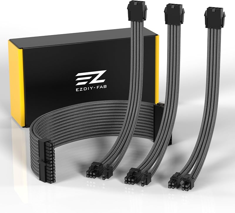 EZDIY-FAB PSU Extension Cable Kit 24Pin 8Pin to 6+2 8Pin 4+4 30cm Carbon