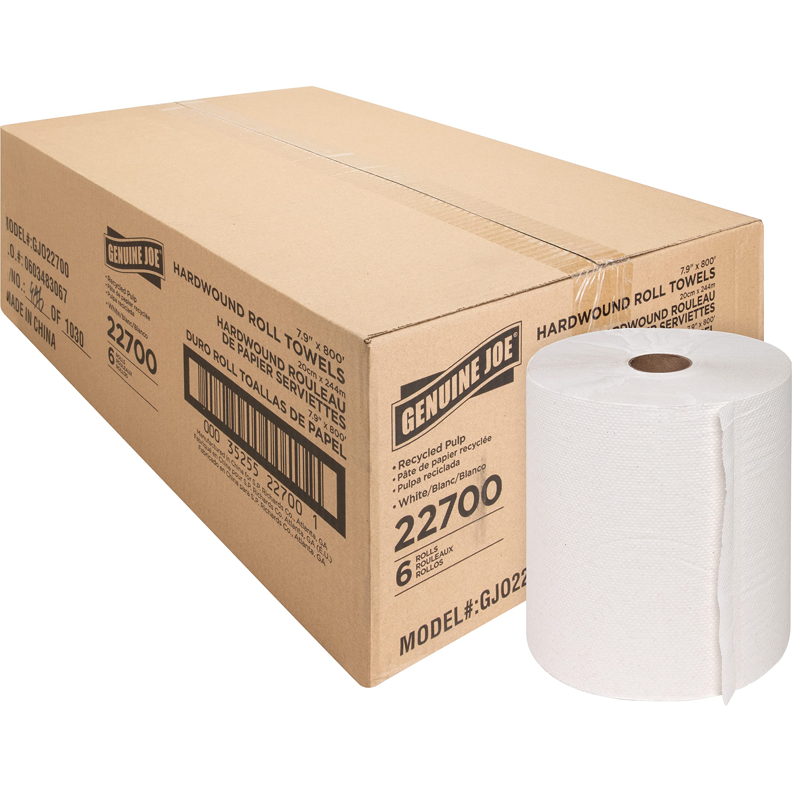 Photo 1 of Genuine Joe GJO22700 Hard Wound Roll Towel, 800' Length x 7-8/9" Width, White (Case of 6)