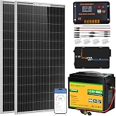 ECO-WORTHY 200 Watt 12V Complete Solar Panel Starter Kit for RV Off Grid | with Battery and Inverter: 200W Solar Panels+30A Charge Controller+50Ah Lithium Battery+600W Solar Power Inverter