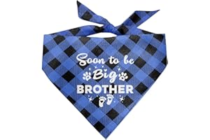 ZPPRJF Soon to Be Big Brother Dog Bandana, Dog Bandana, Buffalo Plaid Pet Scarf, Pet Dog Scarf Accessories, Pet Dog Pregnancy Announcement Triangle Scarf, Dog Bandana for Small Medium Large Dogs (C42)
