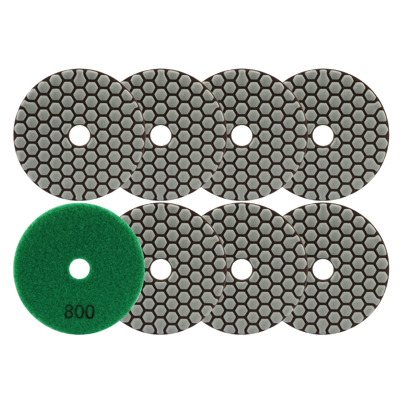 FOCSTOL Diamond Dry Polishing Pads - 8pcs 100mm Grit 800 Polishing Kit for Granite Marble Artificial Stone Quartz for Angle Grinder