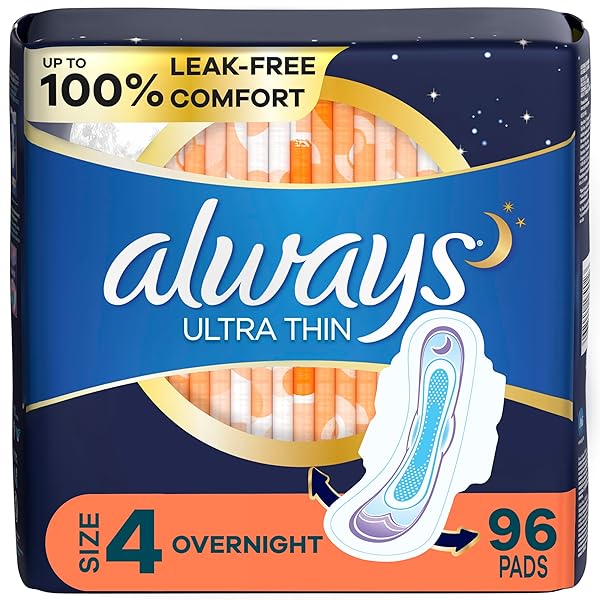 ALWAYS ULTRA THIN OVERNIGHT PADS WITH WINGS, SIZE 4, OVERNIGHT, 96 COUNT