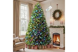 SHareconn 7.5ft Prelit Artificial Classic Spruce Christmas Tree with Remote Control,470 Warm White & Multi-Color LED RGB Lights, 1264 Branch Tips,7.5 FT Perfect Choice for Home Xmas Decoration,Green