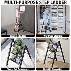 3 Step Ladder, Aluminum Lightweight Folding 3 Step