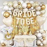 Cream Gold Bachelorette Party Decorations, Bride To Be Mylar Foil Letter Balloons with White Gold Balloons Diamond Ring and Cream Heart Balloon for Bridal Shower Decoration Engagement Hen Party Decor