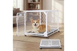 Gardner Pet 30 Inch Collapsible Dog Crate with Diamond Mesh, No-Tool Assembly Foldable Dog Kennel with 4 Lockable Wheels,Remo