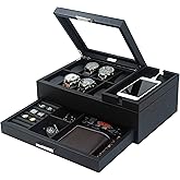 Lifomenz Co Mens Jewelry Box Valet Tray with Drawer and Charging Station Organizer,Nightstand Organizer for Men Jewelry Tray,Catchall Tray for Men Accessories
