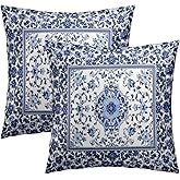 Giwawa Boho Floral Pillow Covers 16x16 Inch Blue Leaves Decorative Pillow Cases Set of 2 Square Throw Pillows for Cushion Sofa Couch Outdoor Decor