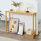 Mordchil HF Bamboo Narrow Console Table, 39.4"(L) Wood Small Entryway Table, Accent Slim Hallway Tables, Thin Sofa Side Tables for Hallway, Living Room, Bedroom, Foyer, Burlywood