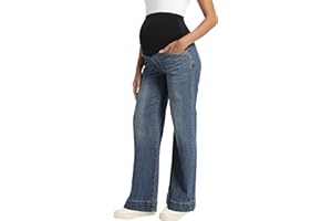 Foucome Women's Maternity Jeans Wide Leg Trendy Comfy Stretchy Straight Leg Pregnancy Denim Pants
