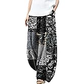 Wide Leg Patchwork Pants for Women Dressy Casual Palazzo Pants Plus Size Elastic Waist Lantern Harem Pants