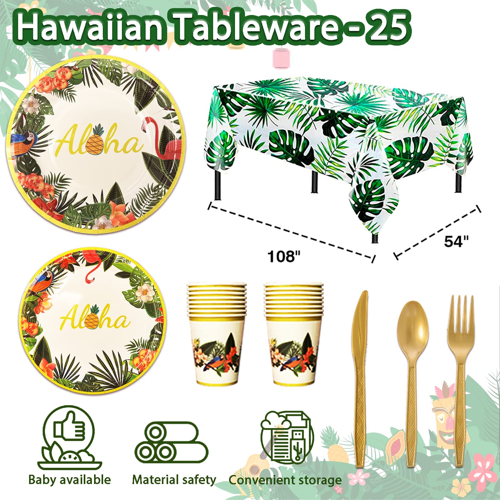 323 Luau Party Decorations, Hawaiian Party Decorations Kit For Adults - 