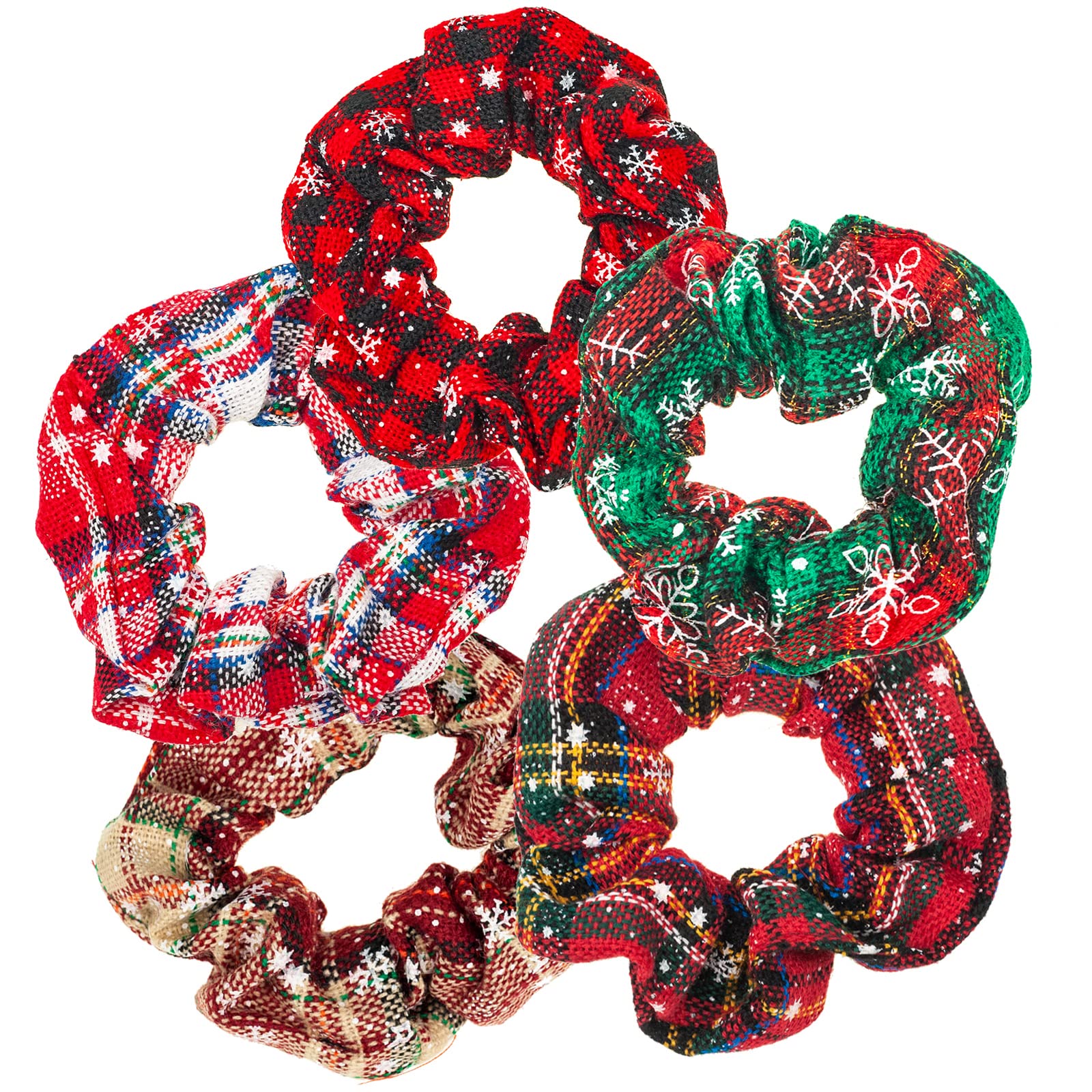 Scrunchies for Hair, Christmas Styles 5PCS Bandana Scrunchy Hair Ties, Hair Bands for Women. (Christmas)