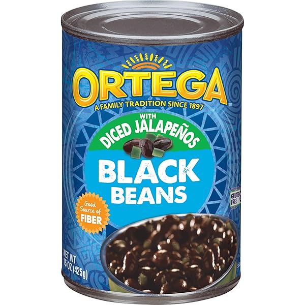 ORTEGA BLACK BEANS, WITH DICED JALAPENOS, 15 OUNCE