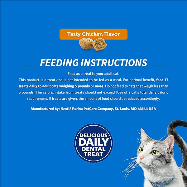 PURINA DENTALIFE MADE IN USA FACILITIES CAT DENTAL TREATS, TASTY CHICKEN FLAVOR – 19 OZ. POUCH