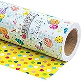 WRAPAHOLIC Reversible Easter Wrapping Paper - Mini Roll - 17 Inch X 33 Feet - Easter Bunny Design for Birthday, Baby Shower