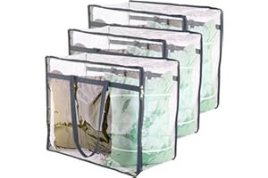 WAPPA HOME Clear Vinyl Zippered Storage Bags (3-Pack) 40L Sturdy Storage Bags for Sweaters, Blankets, Comforters, Bedding Sets and Much More! (Gray, 18x15x9)