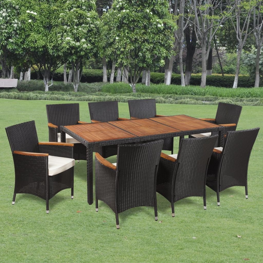 Festnight 9 Piece Outdoor Garden Dining Set Poly Rattan Acacia Table